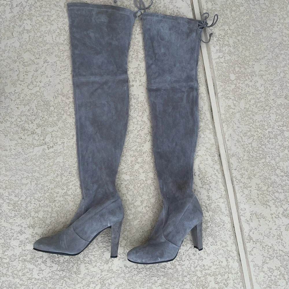 Stuart Weitzman highland dark grey suede boots 8.5